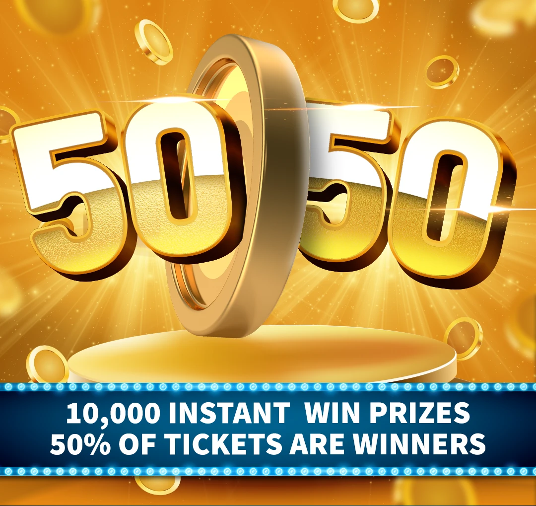50/50 - 1 In 2 Chances of winning instantly